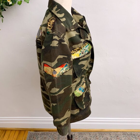 Anthropologie Beautiful Stories Patchwork Camo Utility Jacket Size Medium - Picture 4 of 16